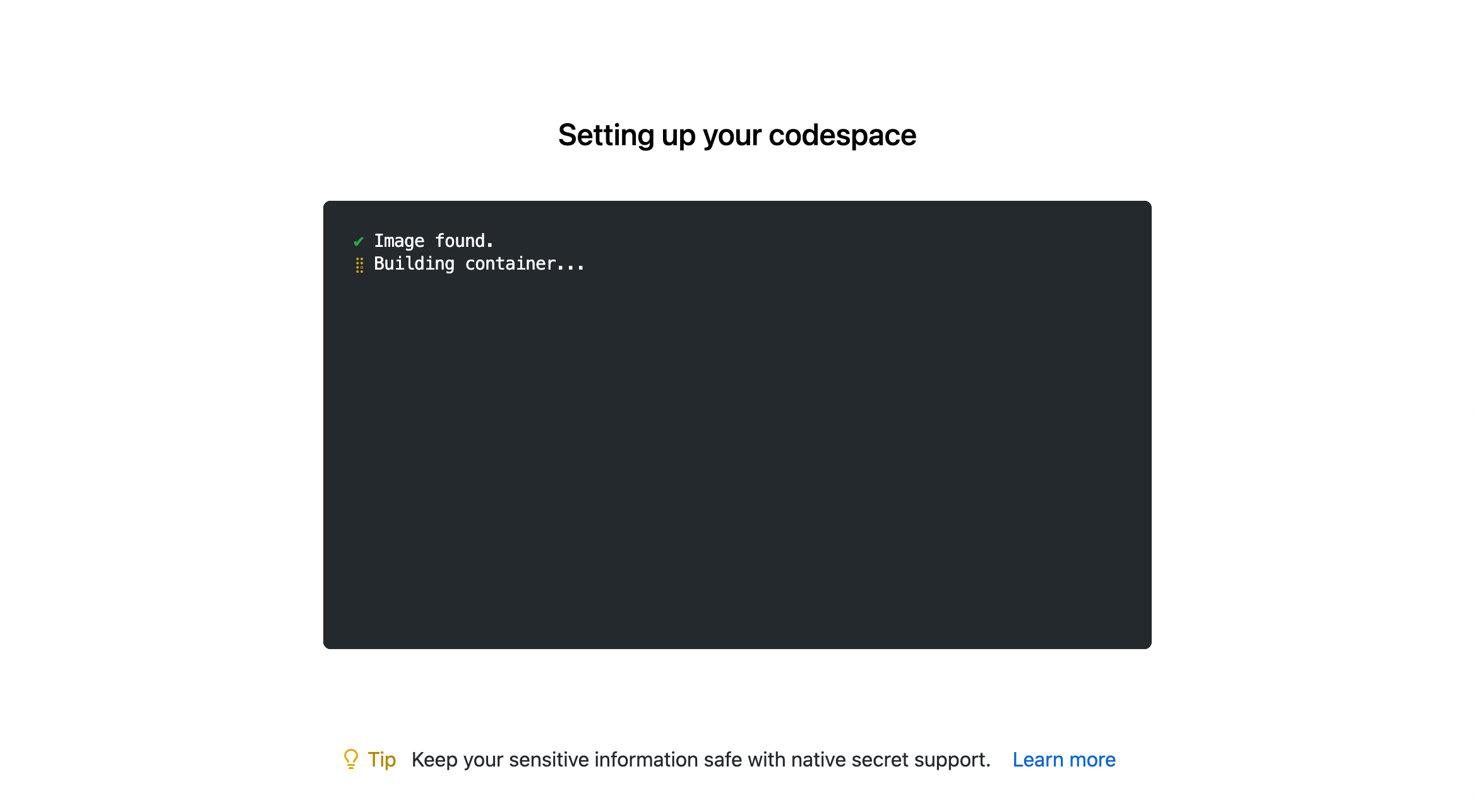 GitHub preparing your codespace
