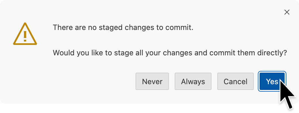 Confirm to stage all changes and commit